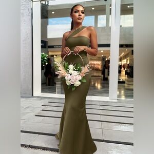 Elegant One Shoulder Olive Green Dress